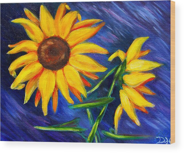 Sunflowers Wood Print featuring the painting Sunflowers by Diana Haronis