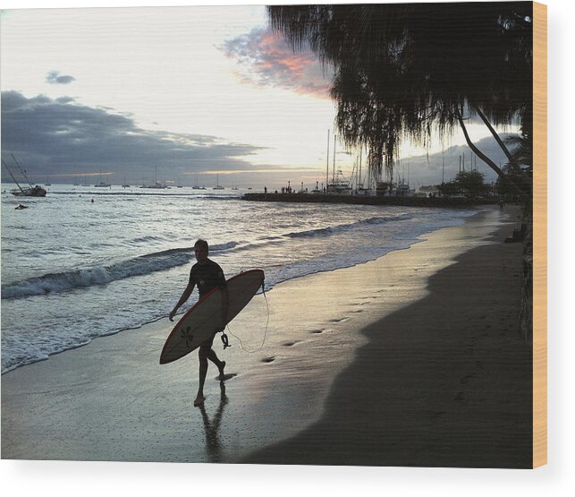Surfing Wood Print featuring the photograph Sunset Surf by Kathy Corday