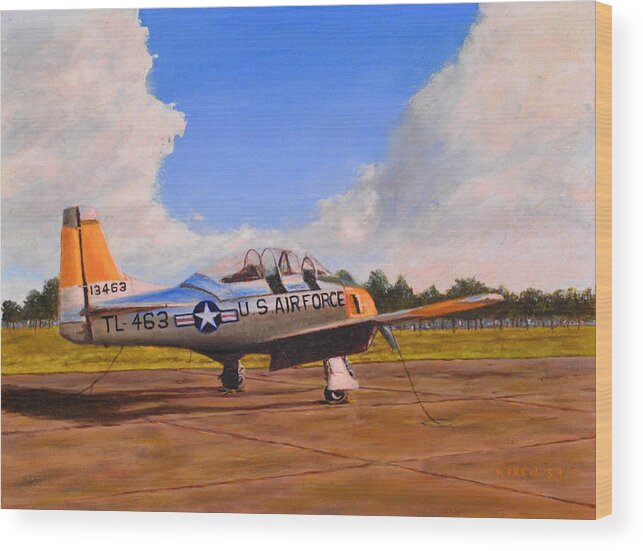 Usaf Wood Print featuring the painting T 28 at Spence AB Georgia by William Frew