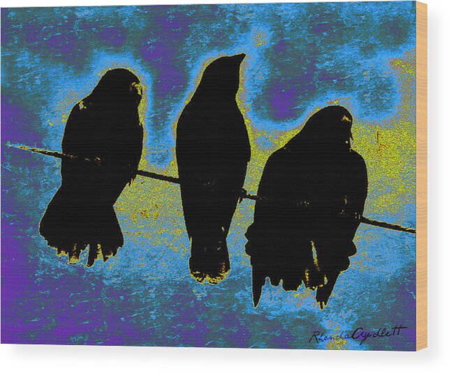 Crows Wood Print featuring the mixed media Three Crows by YoMamaBird Rhonda