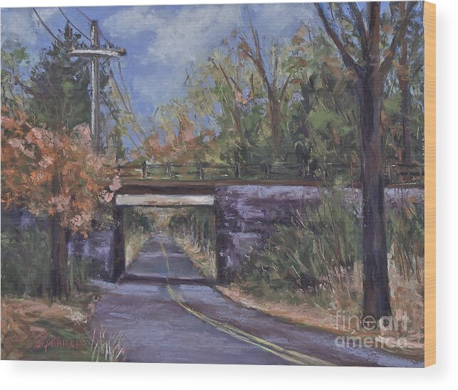 Country Road Wood Print featuring the pastel Train Bridge by Joyce Guariglia