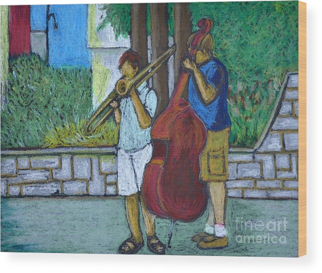 Street Musicians Wood Print featuring the pastel Two Musicians by Reb Frost