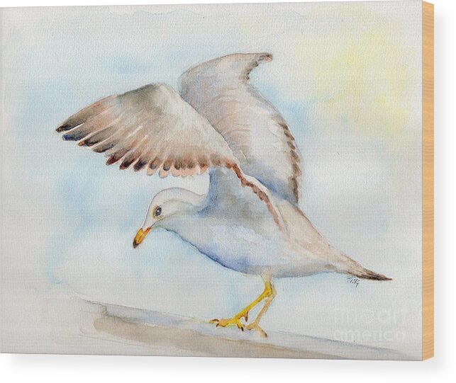 Gull Wood Print featuring the painting Tybee Seagull by Doris Blessington