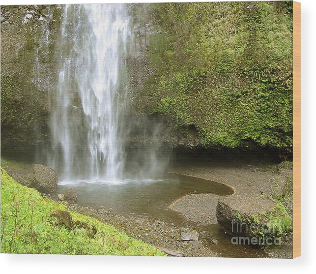 Waterfall Wood Print featuring the photograph Upper Cascade Pool Multnomah Falls OR by Julia Springer