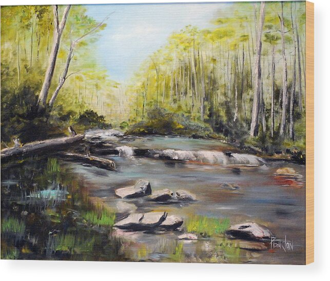 Landscape Wood Print featuring the painting Upstate South Carolina Trout Stream by Phil Burton