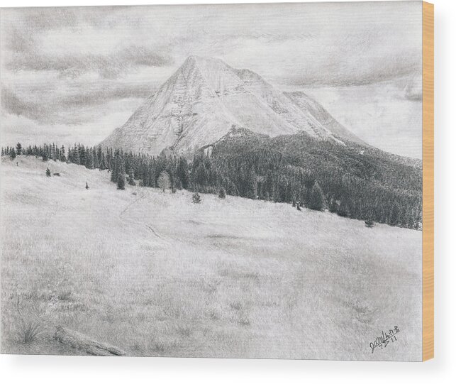Landscape Wood Print featuring the drawing West Spanish Peak by Joshua Martin