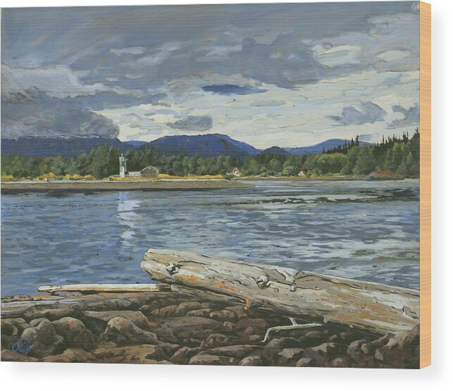 Landscape Sooke Wood Print featuring the painting Whiffin Spit Sooke Hills by Rob Owen