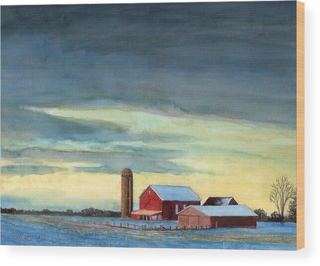 Landscape Wood Print featuring the painting Winter Light 2009 by Arthur Barnes