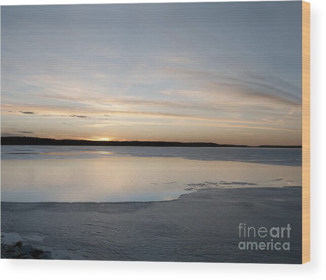 Sunset Wood Print featuring the photograph Winter Sunset Over Lake by Art Whitton