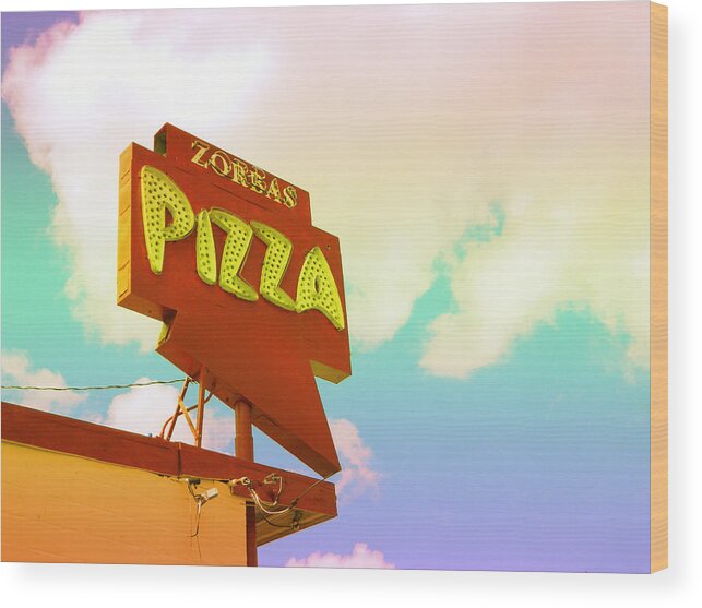 Store Wood Print featuring the photograph Zorba's Pizza Retro Sign by Kathleen Grace