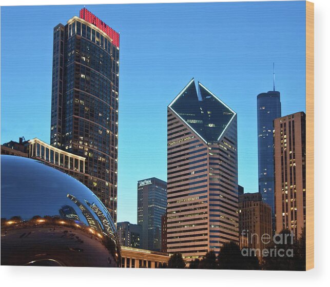 Bean Wood Print featuring the photograph A View from Millenium Park at Dusk by David Levin
