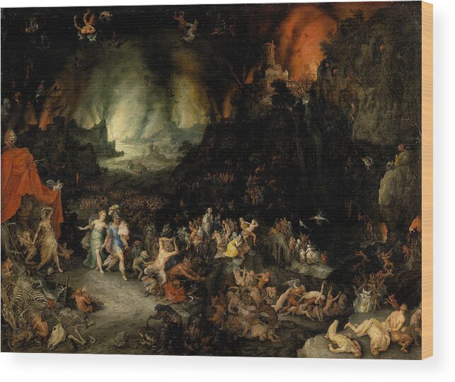 Jan Brueghel The Elder Wood Print featuring the painting Aeneas and Sibyl in the Underworld #1 by Jan Brueghel the Elder