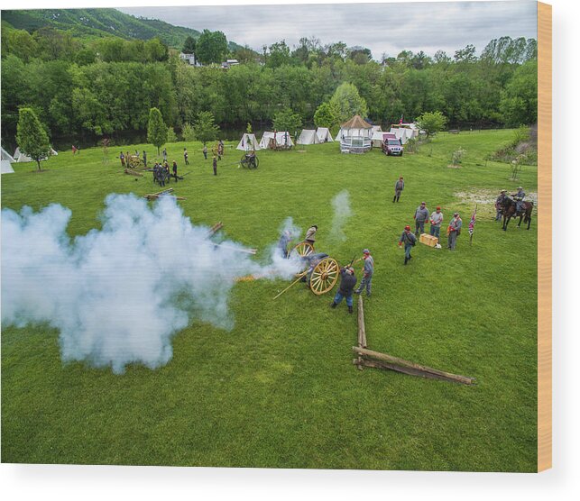 Cannon Wood Print featuring the photograph Cannon Fire #1 by Star City SkyCams