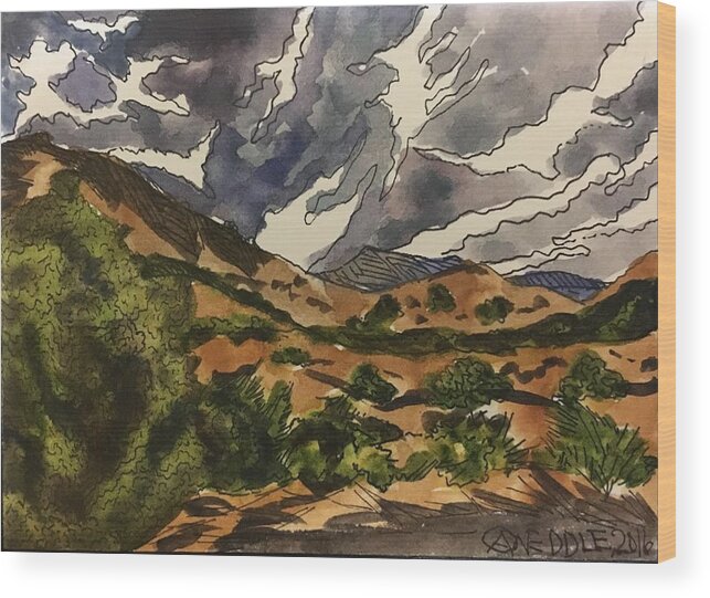 Landscape Wood Print featuring the painting Clouds over Davis Mountains #1 by Angela Weddle