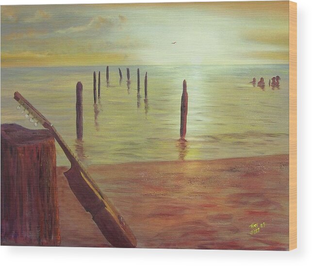 Seascape Wood Print featuring the painting Cuatro Sunset #1 by Tony Rodriguez