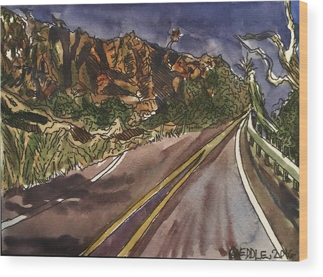 Landscape Wood Print featuring the painting Davis Mountains at Twilight by Angela Weddle