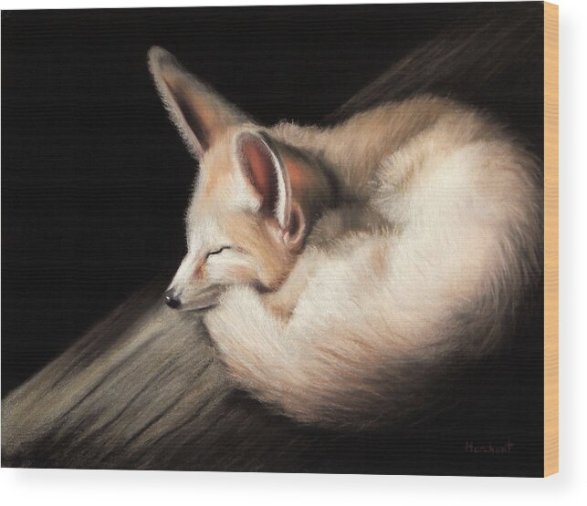 Fox Wood Print featuring the painting Fennec Fox #2 by Linda Merchant