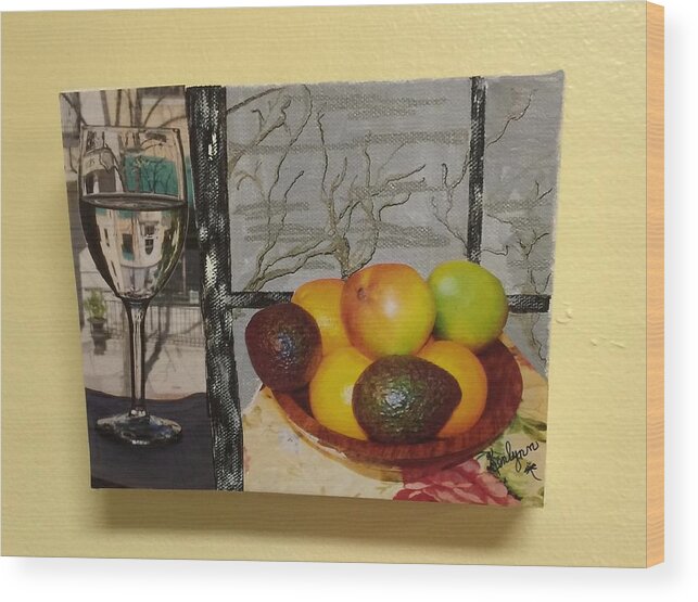 Fruit Wood Print featuring the photograph Fruit Bowl and Wine on a Wintry Day by Kenlynn Schroeder