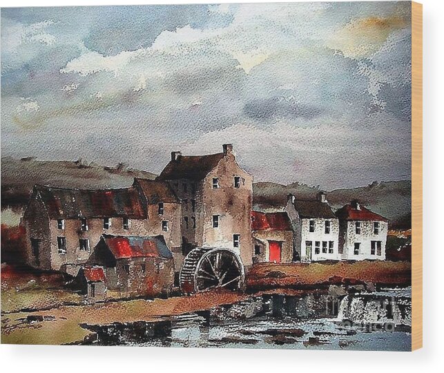  Wood Print featuring the painting Mill at Bruree, Limerick #1 by Val Byrne