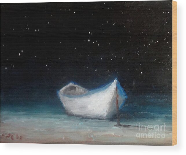 Boat Wood Print featuring the painting Moonlit #1 by Fred Wilson