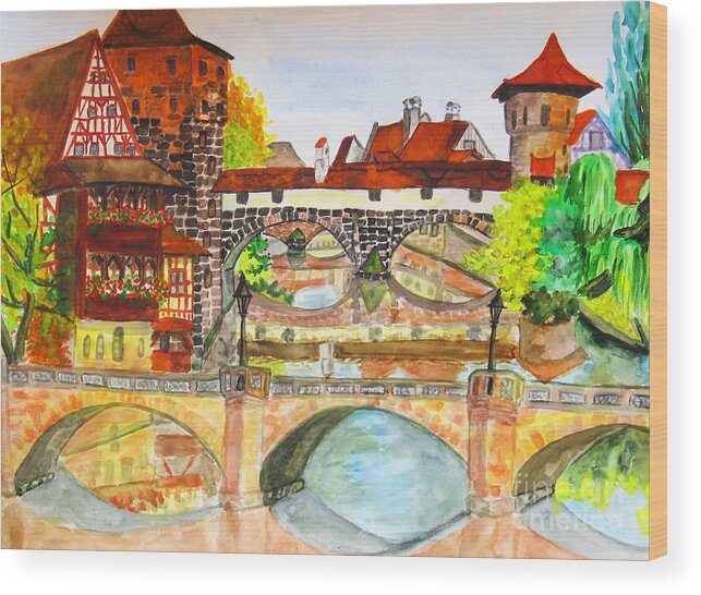 Hand Drawn Wood Print featuring the painting Nuremberg, Germany #3 by Irina Afonskaya