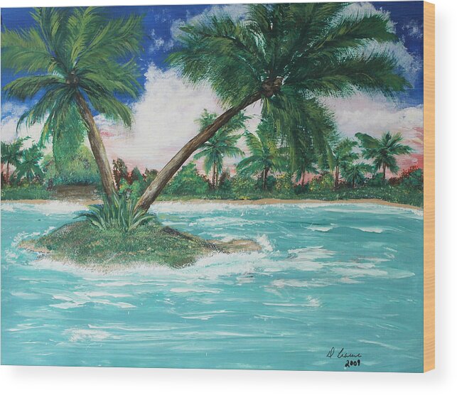 Island Wood Print featuring the painting Paradise Island #1 by Debbie Levene