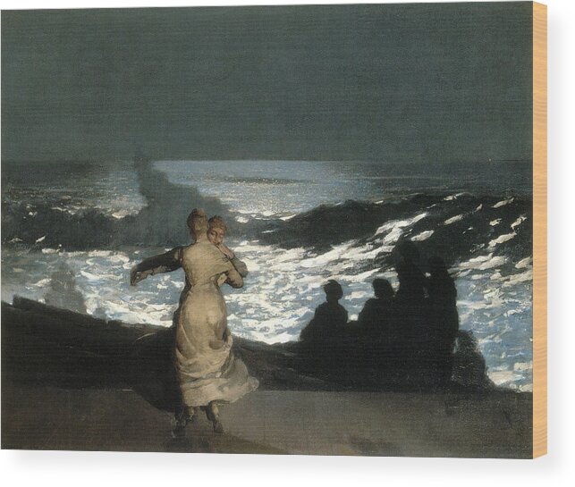 Winslow Homer Wood Print featuring the painting Summer Night #1 by Winslow Homer