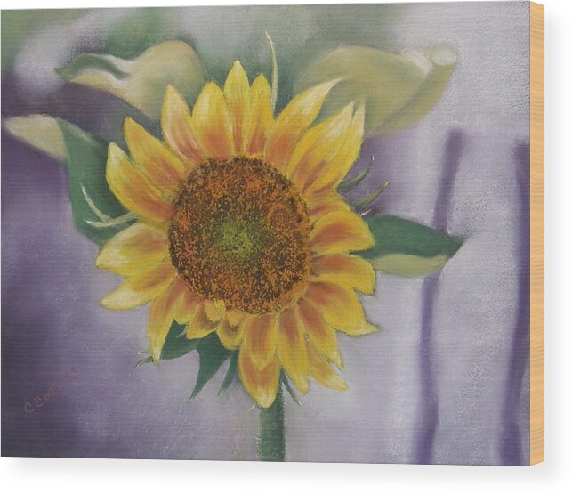 Flowers Wood Print featuring the pastel Sunflowers for Nancy by Carol Corliss