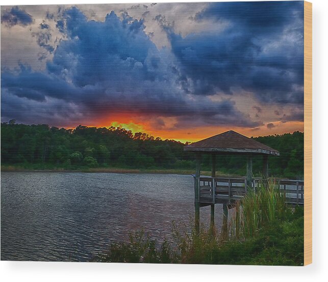 Sunset Wood Print featuring the photograph Sunset Huntington Beach State Park #1 by Bill Barber