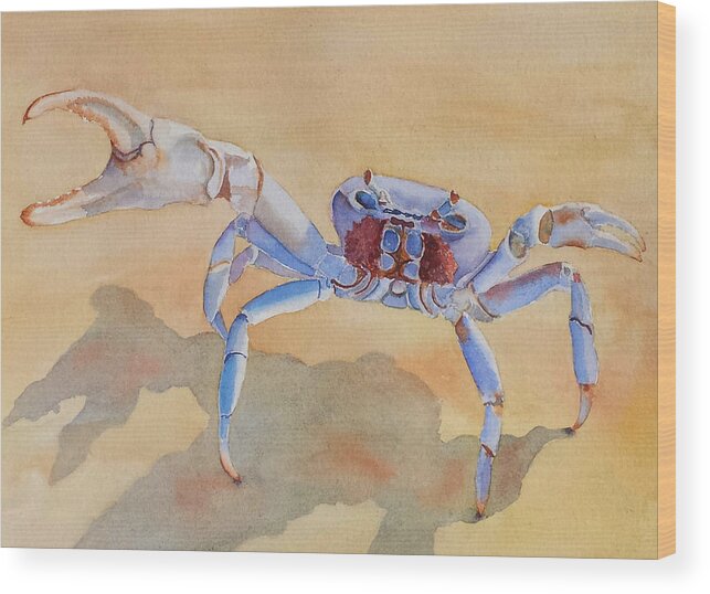 Crab Wood Print featuring the painting Talk to the Claw #1 by Judy Mercer
