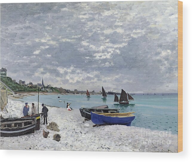Coastal;french;rowing Boat;sailing;sainte Adresse; Boats Wood Print featuring the painting The Beach at Sainte Adresse by Claude Monet