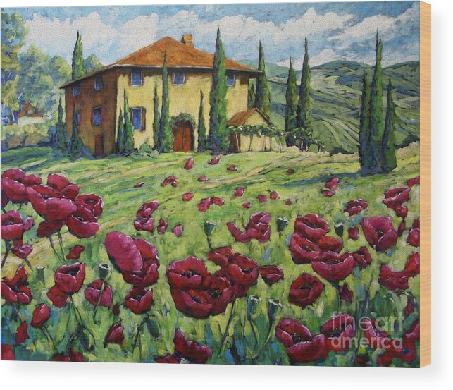 Art Wood Print featuring the painting Tuscan Poppies by Richard T Pranke