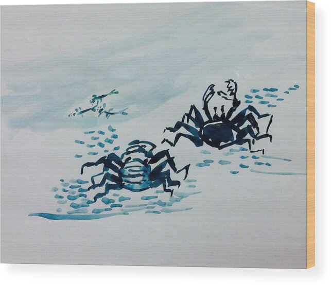 Crab Wood Print featuring the painting Two crab #1 by Hae Kim