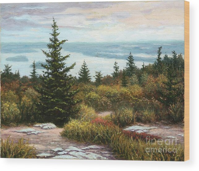 Fine Art Wood Print featuring the painting View from Cadillac Mountain #1 by Carl Downey