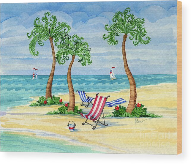 Whimsy Wood Print featuring the painting Whimsy Bay Sling Chairs #1 by Paul Brent