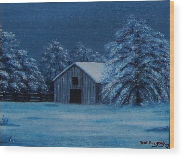 Barn And Snow Wood Print featuring the painting Windburg barn 2 #1 by Gene Gregory