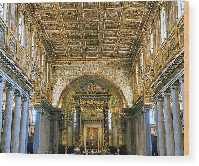 Church Wood Print featuring the photograph Interior View Of The Basilica di Santa Maria Maggiore In Rome Italy #13 by Rick Rosenshein