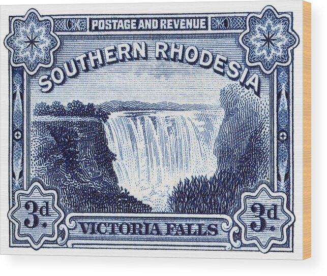 Waterfall Wood Print featuring the painting 1932 Southern Rhodesia Victoria Falls Stamp by Historic Image