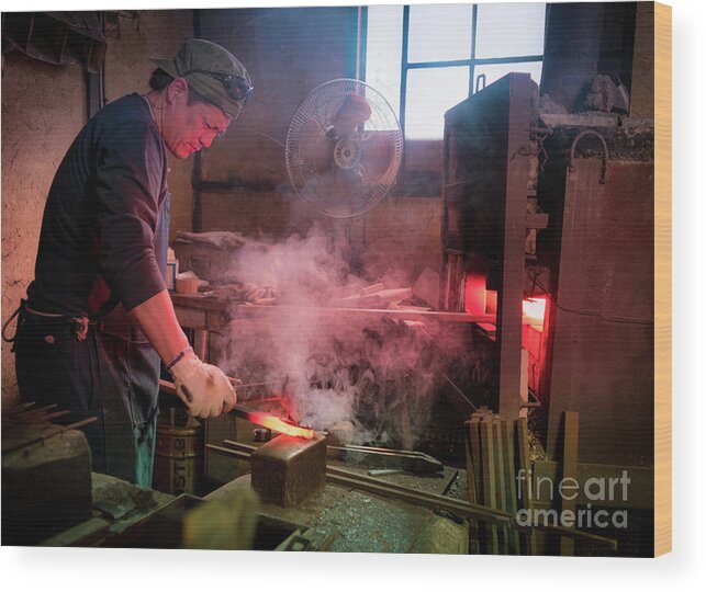 Blacksmith Wood Print featuring the photograph 4th Generation Blacksmith, Miki City Japan by Perry Rodriguez