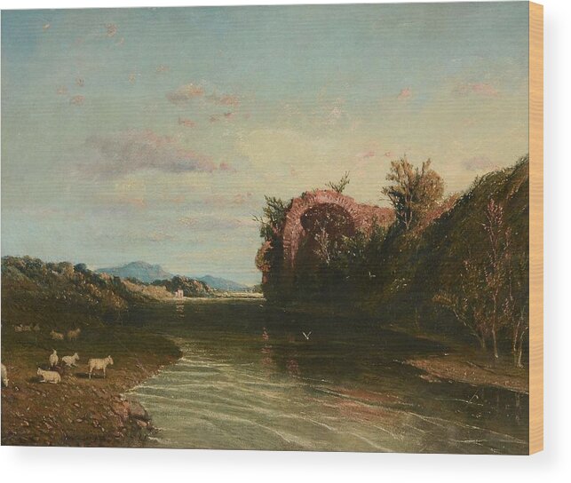William Linton (1791-1876) A Roman River Scene Wood Print featuring the painting A Roman River Scene #2 by William Linton