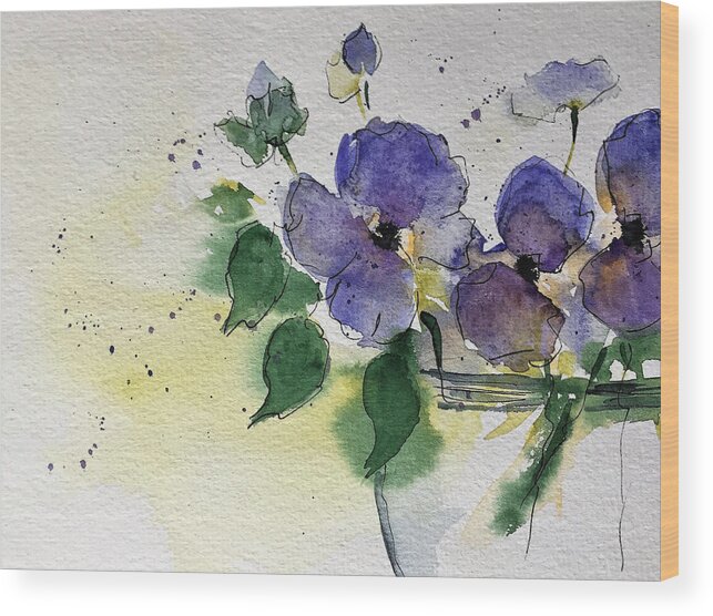 Flowers Wood Print featuring the painting purple Flowers 2 #2 by Britta Zehm