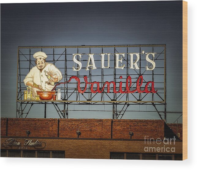  Wood Print featuring the photograph C.F.Sauers Signage by Melissa Messick
