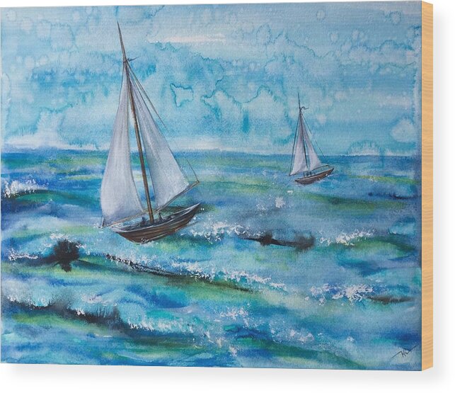 Boats Wood Print featuring the painting Silence #2 by Katerina Kovatcheva