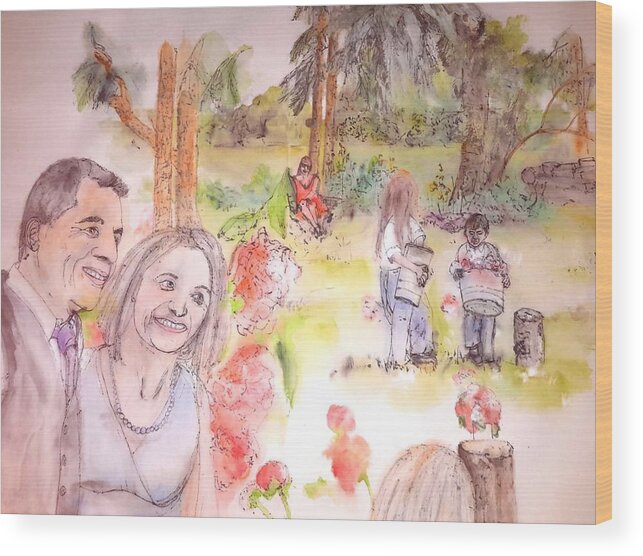 Wedding. Summer Wood Print featuring the painting The Wedding Album #2 by Debbi Saccomanno Chan