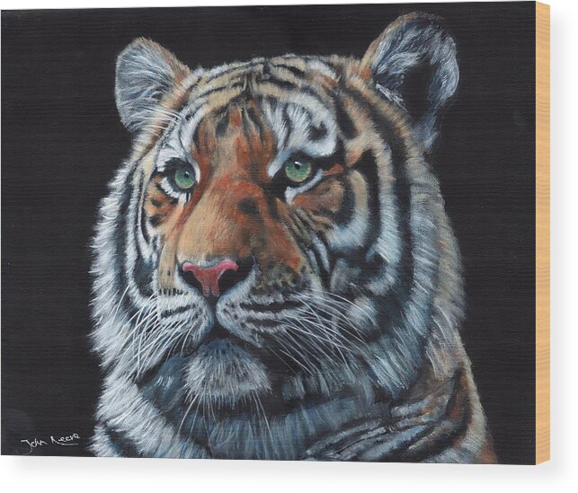 Tiger Wood Print featuring the painting Tiger Portrait by John Neeve