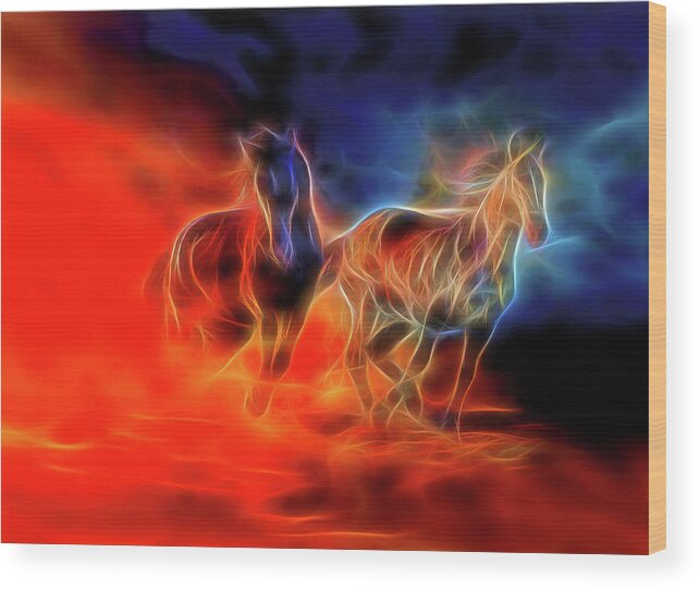 Horses Wood Print featuring the digital art Two horses #2 by Lilia S