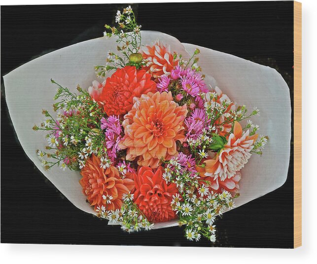 Dahlias Wood Print featuring the photograph 2016 Monona Farmers' Market Early October Bouquet by Janis Senungetuk