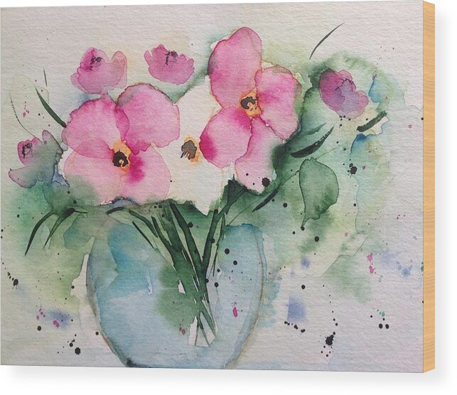 Flower Wood Print featuring the painting Two Pink Flowers #3 by Britta Zehm