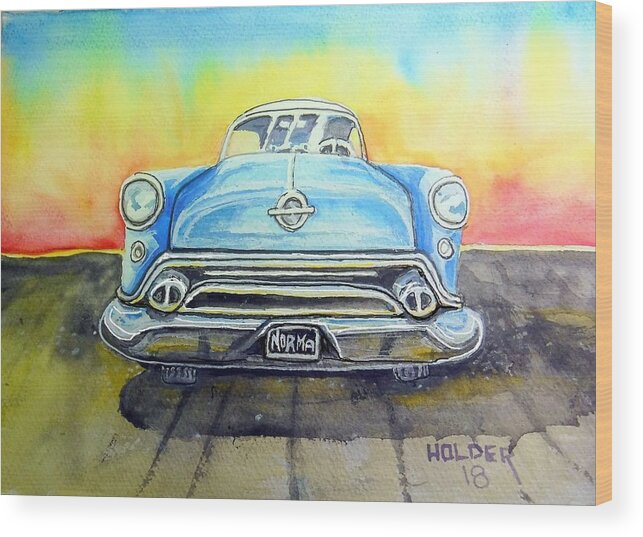 Classic Cars Wood Print featuring the painting 54 Oldsmobile by Steven Holder