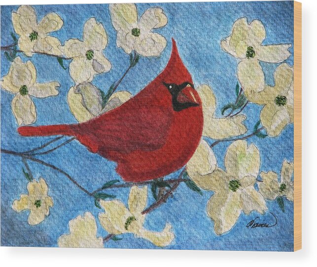 Cardinal Wood Print featuring the painting A Cardinal Spring by Angela Davies